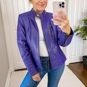 MACEOO Paris Leather Moto Jacket in Purple XL